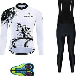 MOXILYN Cycling Set Bike Clothing Jersey Long Sleeve Jacket 20D Long Bib Pants L